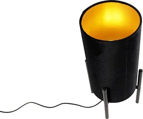 Nowoczesna lampa stołowa czarna z czarnym aksamitnym kloszem - Rich