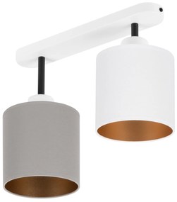 Lampa sufitowa biała dwupunktowy spot z szaro-białymi abażurami C-3306