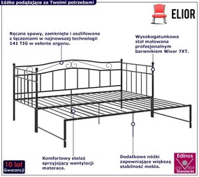 Czarne metalowe łóżko rozkładane 90x200 cm - Delkis