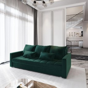 Masseno Sofa SIRO z funkcją spania i pojemnikiem na pościel, Rozkładana sofa - Butelkowa zieleń, KRONOS 19