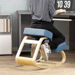 Vinsetto Krzesło klęcznik, ergonomiczny taboret do siedzenia, tapicerowany stołek dla zdrowej postawy, drewno brzozowe, wytrzymałość do 120 kg, niebieski | Aosom PL