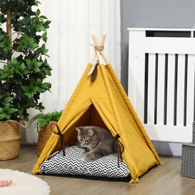 PawHut Namiot Tipi dla Kotów Łóżko w Stylu Żółtym Domek dla Zwierząt | Aosom PL