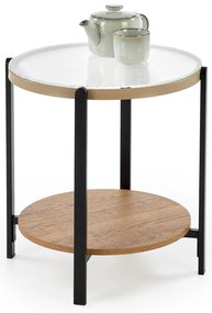 Okrągła mała ława z półką naturalny/szkło 53/55 cm KAMALA S