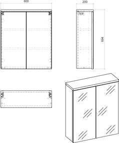 Wisząca szafka łazienkowa z lustrem 60 cm Bali 840, biała