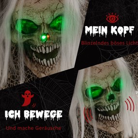 HOMCOM Duch-szkielet na Halloween, przerażający wył, zielone światło, ruchome ramiona, 160 cm