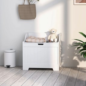 HOMCOM Skrzynia do Przechowywania, Drewniana Skrzynka z Pokrywą, Dużo Miejsca, Nowoczesny Design, Biały