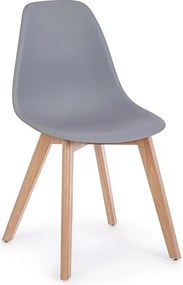 Zestaw 4 szarych krzeseł z polipropylenu z drewnianymi nogami - SYSTEM