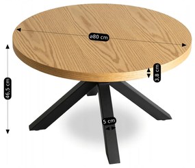 Stolik Kawowy LINCOLN 80 cm Dąb Złoty/Czarny Loft
