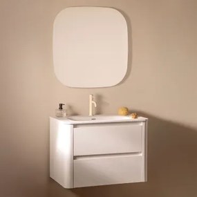 Zestaw Wiszących Mebli Łazienkowych Zintegrowany Z Umywalką Egerton Biała & Kwadratowa Lampa Led I Przeciwmgielna - Sklum