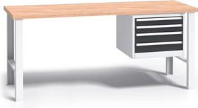 Profesjonalny stół warsztatowy G3 z drewnianym blatem roboczym, 1700 mm, 1x 4 szufladowy kontener, grafitowy