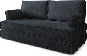 Masseno Sofa piankowa SILAR z funkcją spania, Kanapa z pianki do salonu, Bezmontażowa, Tkanina sztruksowa – Czarny POSO 135