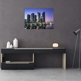 Obraz na szkle - jachty i drapacze chmur (70x50 cm)