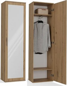 Szafa Duo | Dąb Artisan | Nowoczesna Szafa z lustrem | 50x35x180 cm | Przedpokój