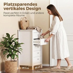 HOMCOM Komoda z 5 szufladami, mebel z łatwo wysuwającymi się prowadnicami do sypialni, 60 x 39,5 x 95,3 cm, Biały | Aosom PL