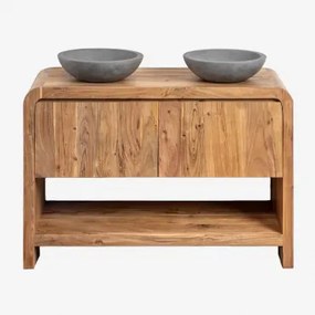 Zestaw Mebli Łazienkowych Z Drewna Vacry Akacja Brąz & 2 X Okrągły Szary Cement Ø40 Cm Tarsis & Bezlusterkowiec & Bez - Sklum