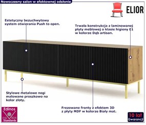 Szafka pod TV z lamelami dąb artisan + czarny Heko