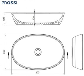 Umywalka nablatowa owalna z konglomeratu biała matowa 60 x 35 cm Rona white Matt