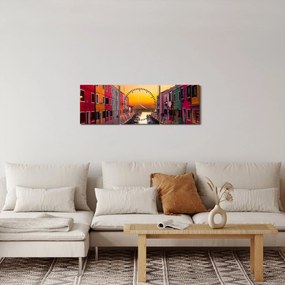 Obraz - Zachód słońca, wyspa Burano, Wenecja, Włochy (z zegarem) (90x30 cm)