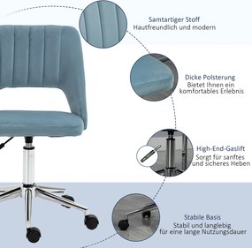 Vinsetto Krzesło Biurowe Obrotowe Kształt Muszli Pielgrzyma Regulowane Aksamitnopodobny Poliester Niebieskie | Aosom PL