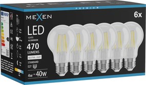 Mexen Vintis 6x żarówka filament LED E27, A60, 4W, Neutralna - 4000K, 470 lm, clear - L150-E27-0440-00x06