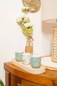 Ceramiczne kubki z bambusowymi podkładkami, 4 szt., 130 ml