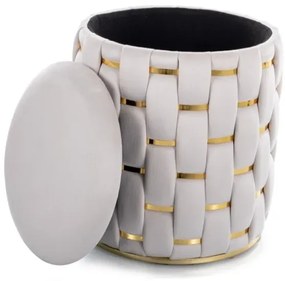 Pufa TIARA VELVET ze schowkiem jasnobeżowa/złota SIGNAL