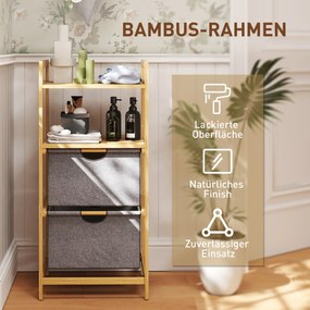 HOMCOM Regał na Pranie z Bambusa, z 2 Koszami na Tkaniny, Otwarte Półki, Oszczędzający Miejsce, Drewno Naturalne