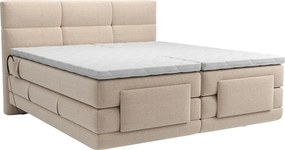 Zestaw boxspring pikowany zagłówek łóżka + stelaże z elektryczną funkcją relax + materac + nakładka na materac - 2 x 80 x 200 cm - beżowy - LODI PALACIO