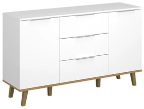 Komoda Dwudrzwiowa z Szufladami do Salonu RADIAN 138 cm Biała / Dąb kamienny Nowoczesna