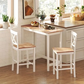 HOMCOM Zestaw 2 stołków barowych z oparciem i podnóżkiem, drewno kauczukowe, do kuchni, jadalni, baru, Dąb+Biały
