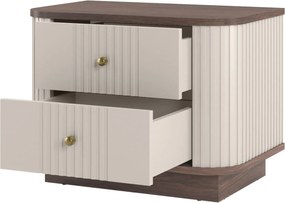 Zestaw szafek nocnych Vesper 56 cm na cokole - kaszmir / orzech / złote uchwyty