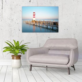 Obraz na szkle latarni morskiej o świcie (70x50 cm)