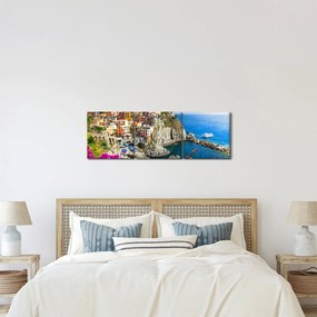 Obraz - Włoska wioska Manarola (z zegarem) (90x30 cm)