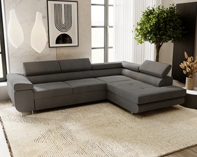 Emporius Sorlo narożnik z funkcją spania i pojemnikiem - regulowane zagłówki, prawostronny, tkanina aksamitna, ciemny szary (Amor Velvet 4321)