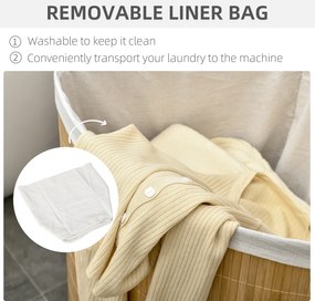 HOMCOM 55L Kosz na bieliznę z pokrywą, uchwytem, sorter prania z wymiennym workiem na pranie dla łazienki, bambus, naturalny