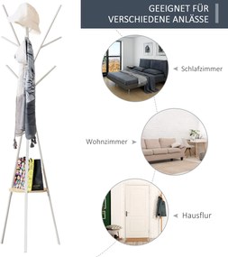 HOMCOM Stojak na Ubrania Metalowy Biały 45x45x180cm Wieszak do Garderoby Przedpokoju | Aosom PL