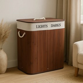 Bambusowy kosz na pranie, dwie komory SVANA, 100 l