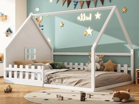 Łóżko domek dla dzieci 140x200 cm - w kształcie domu - z drewna sosnowego i MDF - Białe
