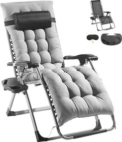 Leżak Słoneczny SucceBuy Leżak Słoneczny 66 cm Zero Gravity Leżak Rozkładany do Użytku Wewnątrz i na Zewnątrz Szary