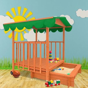 Piaskownica z werandą HAPPY, 130x130x143cm, brązowa/zielona Jurhan