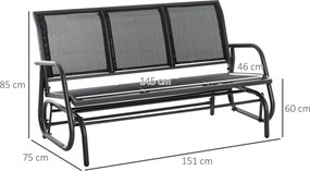 Outsunny Ławka bujana ogrodowa 3 osobowa metalowa czarna solidna konstrukcja 151x75x85 cm | Aosom PL