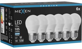 Mexen Nova 6x żarówka LED E27, G45, 1W, Zimna - 6500K, 105 lm - L101-E27-0165-01x06