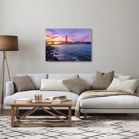 Obraz na szkle - most z zachodem słońca (70x50 cm)