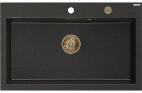Mexen Elix zlewozmywak granitowy 1-komorowy 800 x 500 mm, czarny/złoty metalik, syfon złoty - 6527801005-75-G