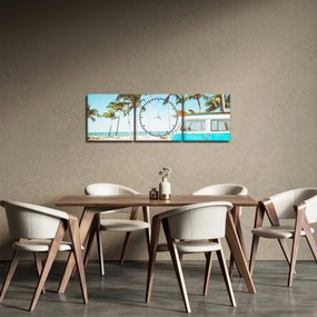 Obraz - Vintage van na plaży (z zegarem) (90x30 cm)