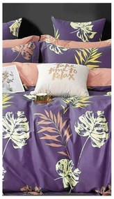 Fioletowa bawełniana pościel dwuosobowa z prześcieradłem (4-częściowa) 200x220 cm Leaves – Mila Home