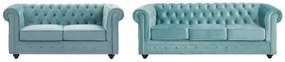 Kanapy 3-osobowa i 2-osobowa z weluru w kolorze pastelowym niebieskim CHESTERFIELD