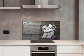 Szklany Panel Aniołek wśród Kwiatów na Drewnie