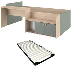 Łóżko piętrowe 90 x 190/200 cm - Naturalny i zielony + Stelaż - MIVONA