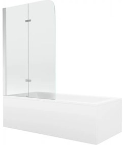 Mexen Cubik wanna prostokątna 150 x 70 cm z obudową i parawanem 2-skrzydłowym 100 cm, transparent, chrom - 550315070X9010020100